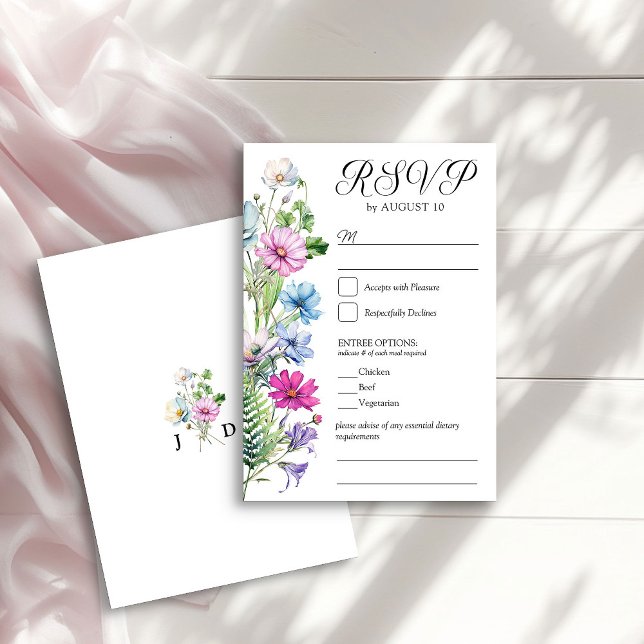 Wildblume Garden Floral Wedding und Entree Option RSVP Karte (RSVP with entree choices from the Wildflower Garden Wedding Collection by Darling & May)