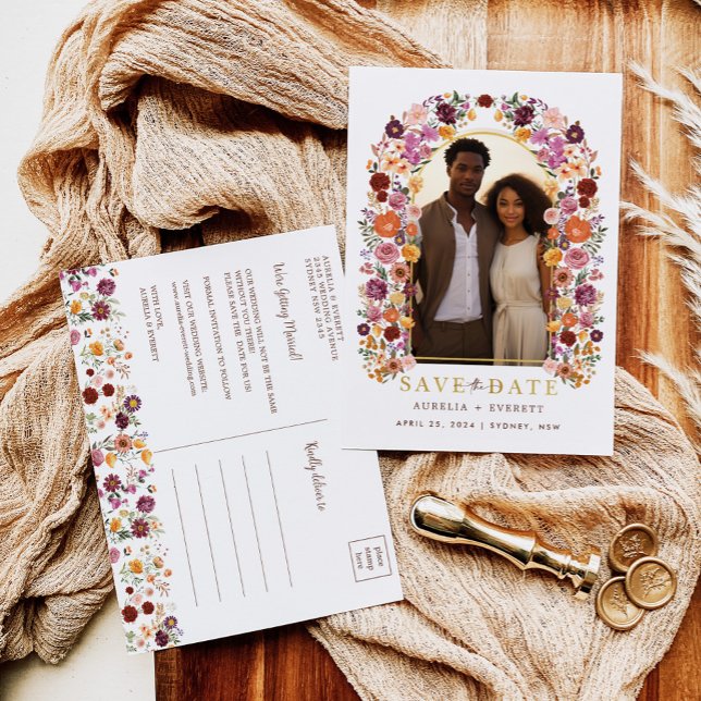 Wildblume Garden Foto Save the Date Ankündigungspostkarte (Von Creator hochgeladen)