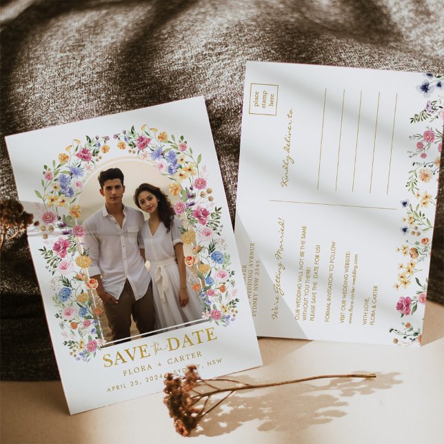 Wildblume Garden Foto Save the Date Ankündigungspostkarte (Von Creator hochgeladen)