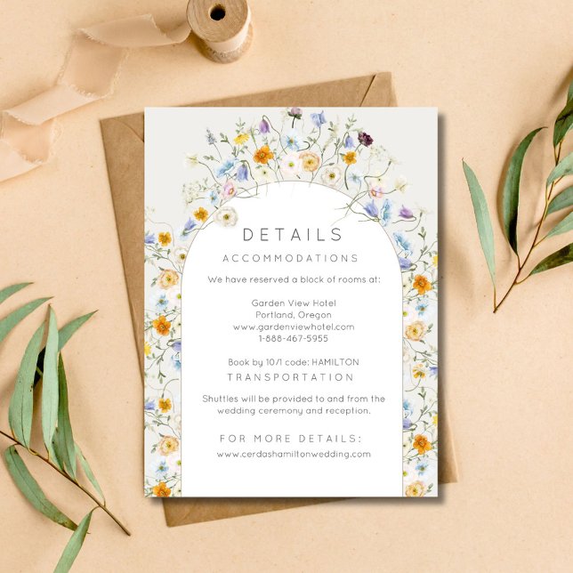 Wildblume Garden Frühlingsdetails Hochzeit Begleitkarte (Wildflower Garden Spring Details Wedding Enclosure Card)