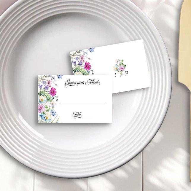 Wildblume Garden Genießen Sie Ihre Hochzeit Platzkarte (Monogrammed table place cards from the Wildflower Garden Wedding Collection by Darling & May)