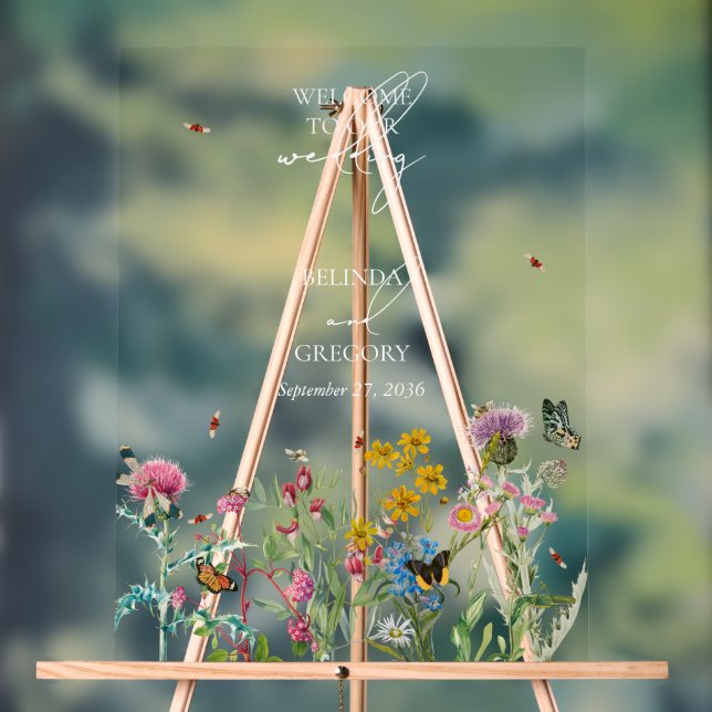 Wildblume Garden & Insekten Hochzeit Acrylschild (Neutral)