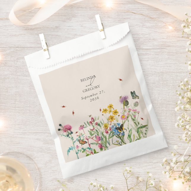 Wildblume Garden & Insekten Hochzeit Geschenktütchen (Ausgeschnitten)