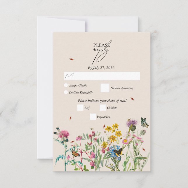 Wildblume Garden & Insekten Hochzeit RSVP Karte (Vorderseite)