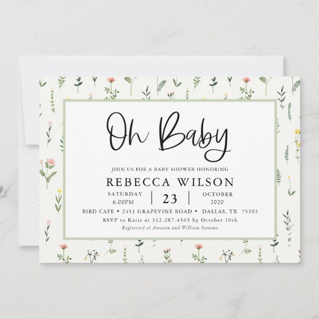 Wildblume Garden Kinderdusche Einladung (Vorderseite)