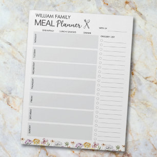 Wildblume Garden Meal Planner Lebensmittelliste Notizblock