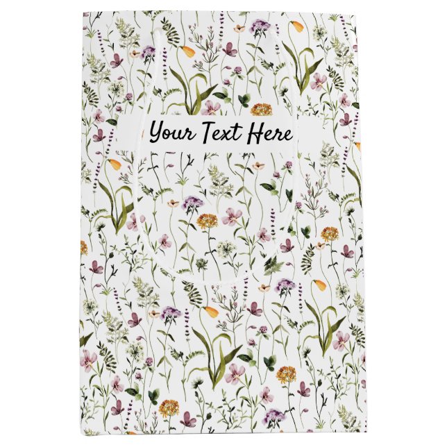 Wildblume Garden Muster Custom Gift Bag Mittlere Geschenktüte (Vorderseite)