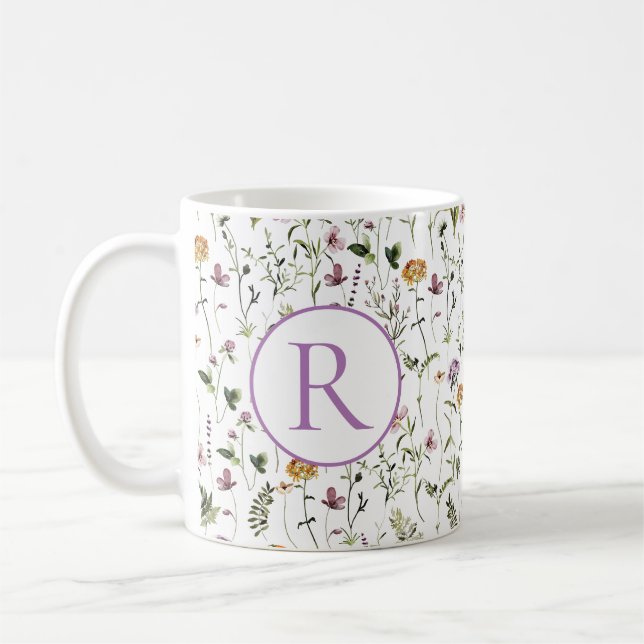 Wildblume Garden Muster Custom Initial Letter Kaffeetasse (Links)
