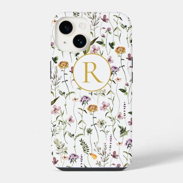 Wildblume Garden Muster Custom Monogram iPhone Hülle (Rückseite)
