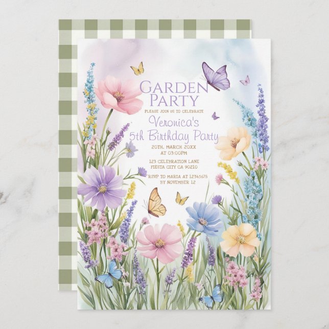 Wildblume Garden Party Geburtstag Einladung (Vorne/Hinten)
