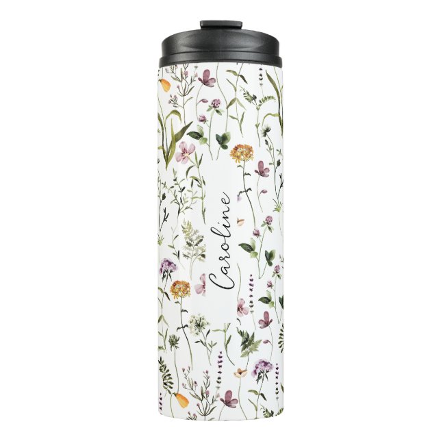 Wildblume Garden Pattern Individuelle Name Thermosbecher (Vorderseite)