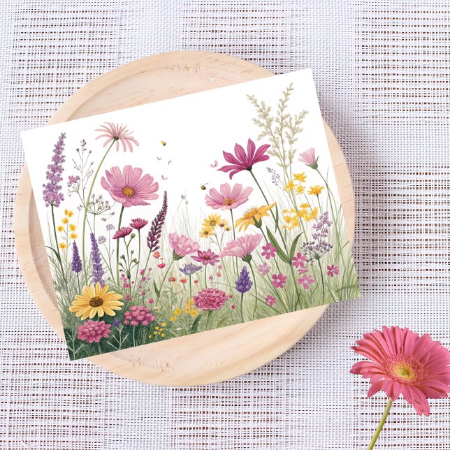 Wildblume Garden Postcard - Rosa, Gelb und Lila Postkarte (Von Creator hochgeladen)