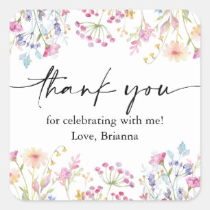 Wildblume Garden Theme Girl Aquarell Geburtstag Quadratischer Aufkleber