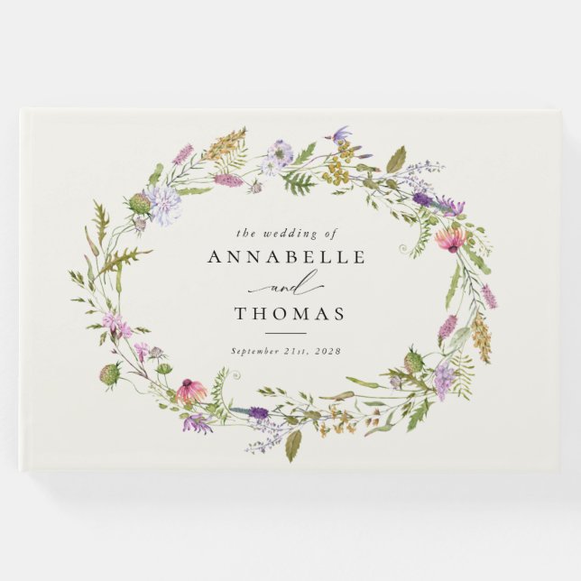 Wildblume Garden Wreath Grüne Hochzeit Gästebuch (Vorderseite)