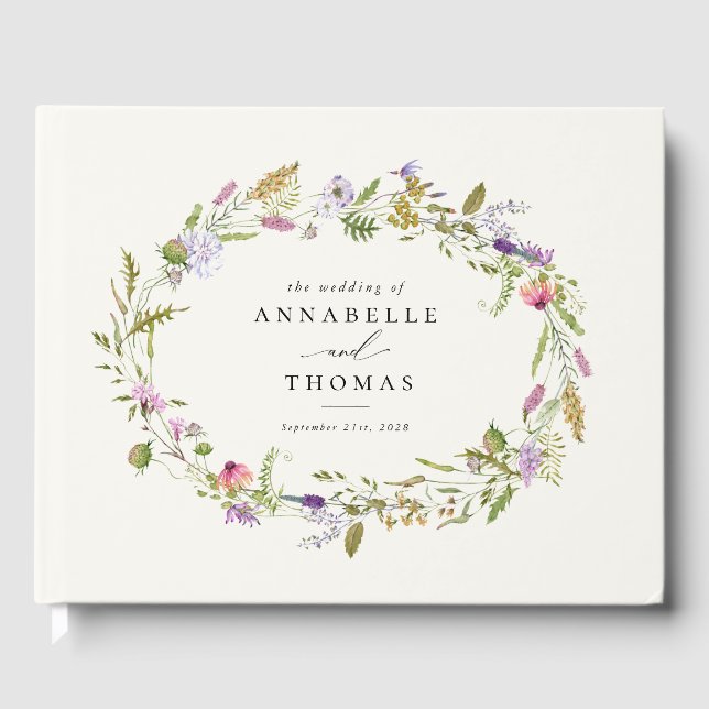 Wildblume Garden Wreath Grüne Hochzeit Gästebuch (Vorderseite)