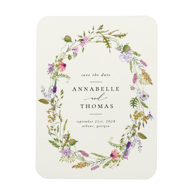 Wildblume Garden Wreath Wedding Save the Date Magnet (Vertikal)