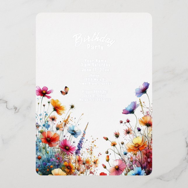 Wildblume Geburtstag Folieneinladung (Vorderseite)
