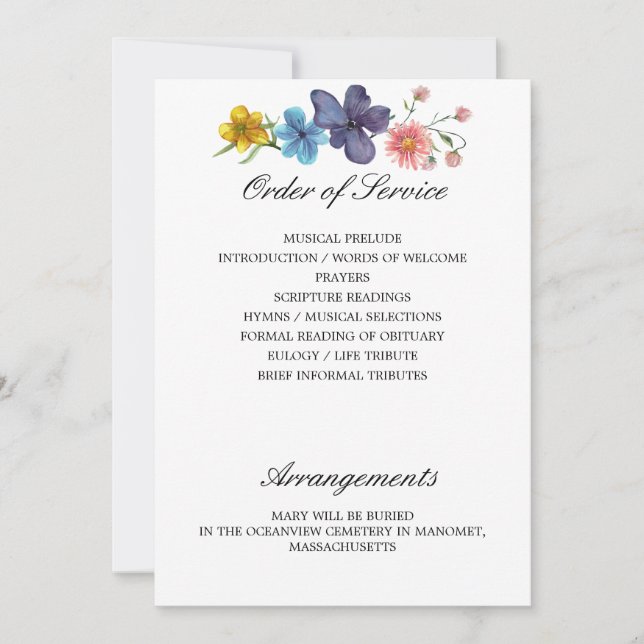 Wildblume-Gedenkprogramm Seiten 3 und 4 Einladung (Vorderseite)