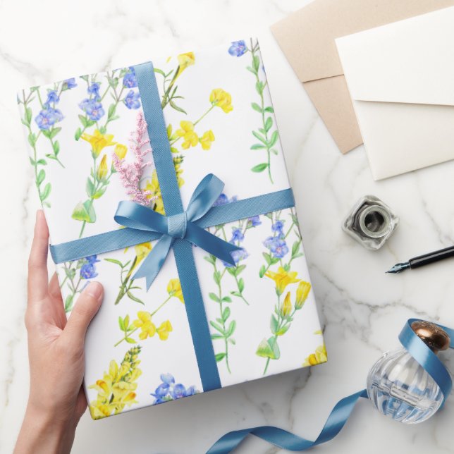 Wildblume gelb-blau-botanisch geschenkpapier (Schenken)