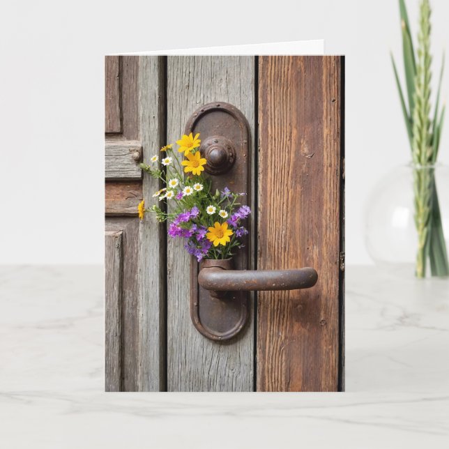 Wildblume-Geschenk an der rusty Door-Handle Karte (Vorderseite)