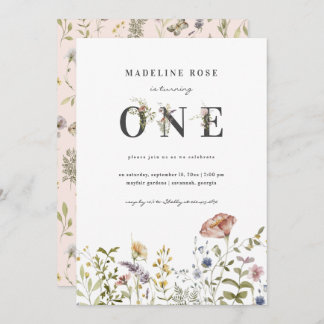 Wildblume Girl 1. Geburtstag Einladung