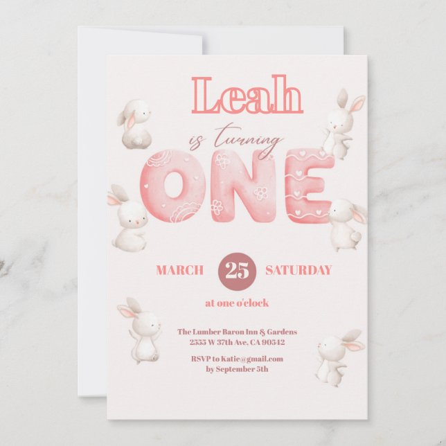 Wildblume Girl 1. Geburtstag Einladung (Vorderseite)