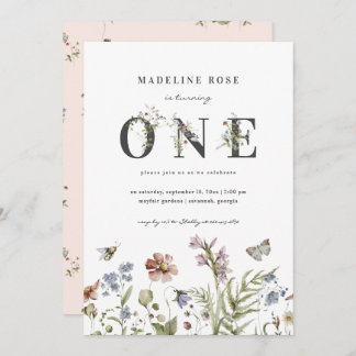 Wildblume Girl 1. Geburtstag Einladung