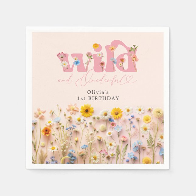 Wildblume Girl 1. Geburtstag Serviette (Vorderseite)