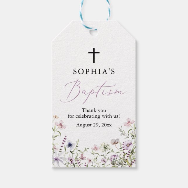 Wildblume Girl Baptism Gefallen Geschenktafeln Geschenkanhänger (Vorderseite)