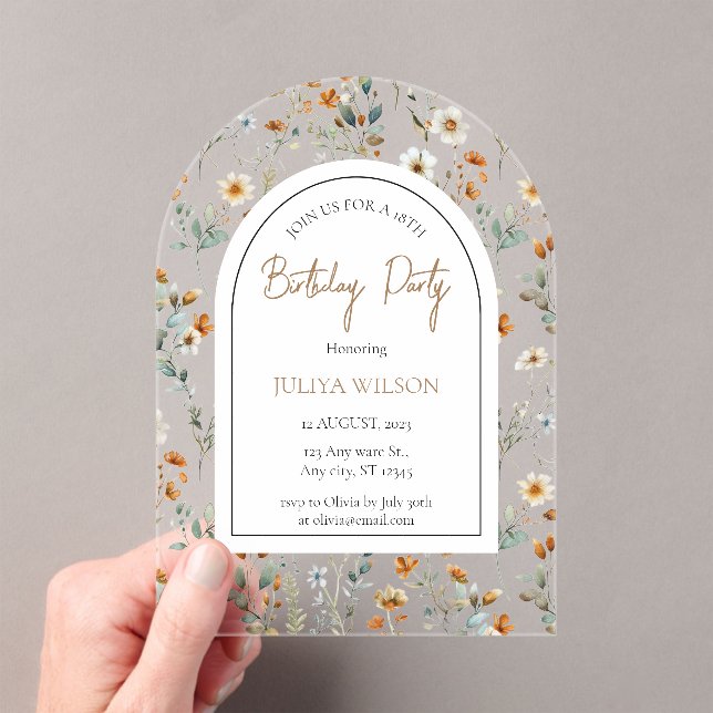 Wildblume Girone Geburtstagsparty Acryleinladungen (Insitu (Handheld))