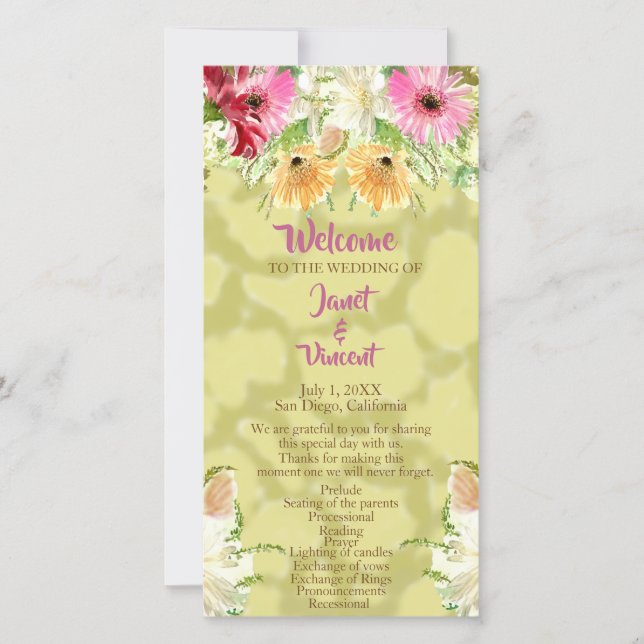 Wildblume Gold-Hochzeitsprogramm (Vorderseite)