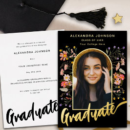 Wildblume Graduate Foto Abschluss Script Gold Folieneinladung