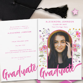 Wildblume Graduate Foto Arch Modernes Pink Script Ankündigung