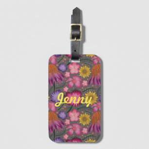 Wildblume Grau floral Personalisiert Gepäckanhänger