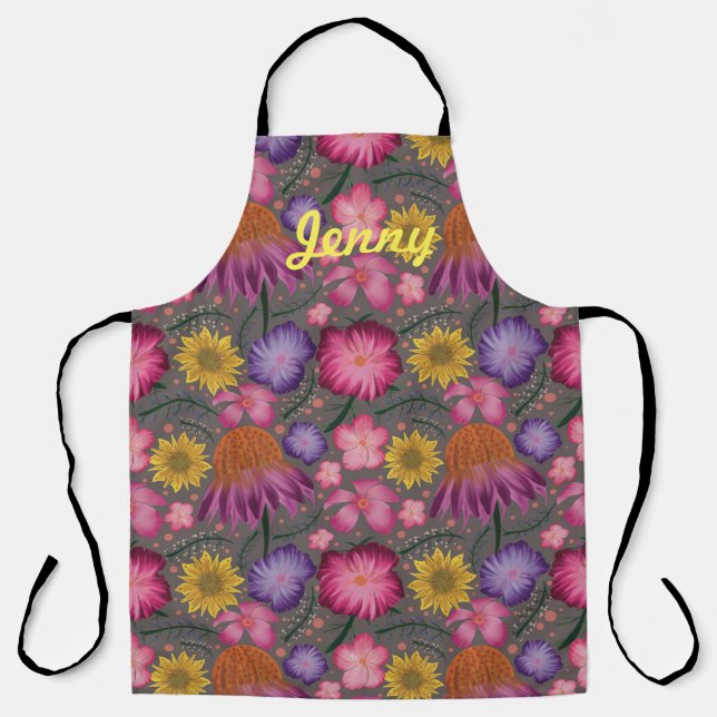 Wildblume Grau florale Personalisierte Schürze (Vorderseite)