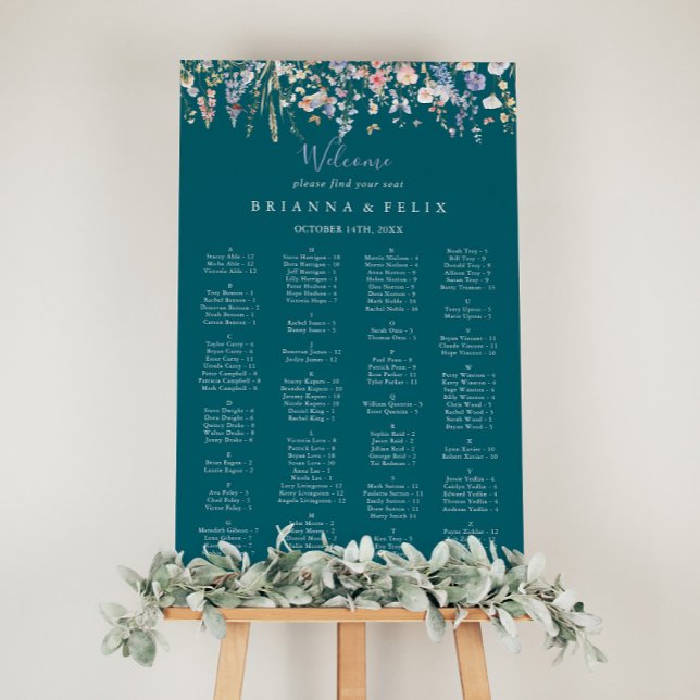 Wildblume Green Alphabetic Seating Chart Poster (Von Creator hochgeladen)