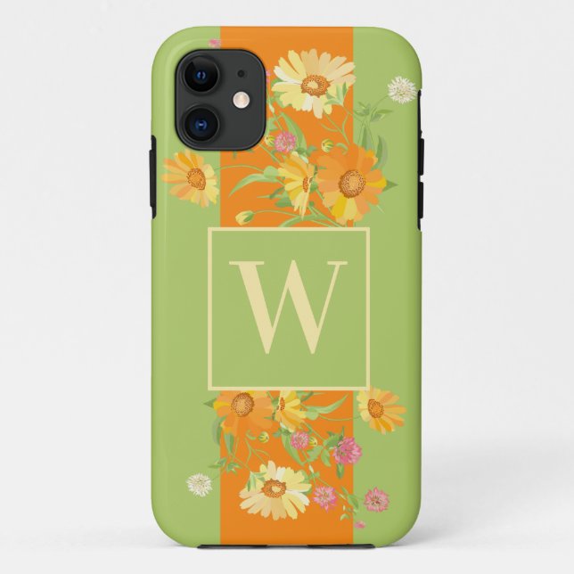 Wildblume Green Floral Monogram Case-Mate iPhone Hülle (Rückseite)