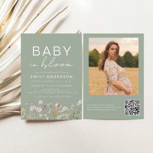 Wildblume Green QR Code Baby in Blütendusche Flyer