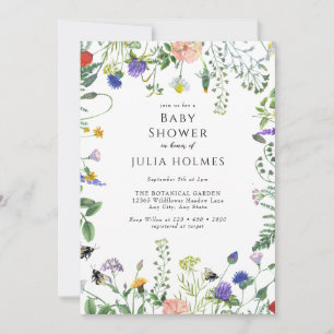 Wildblume Greenery   Bienen   Babydusche Einladung