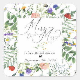 Wildblume Greenery | Bienen | Bridal Favor Quadratischer Aufkleber