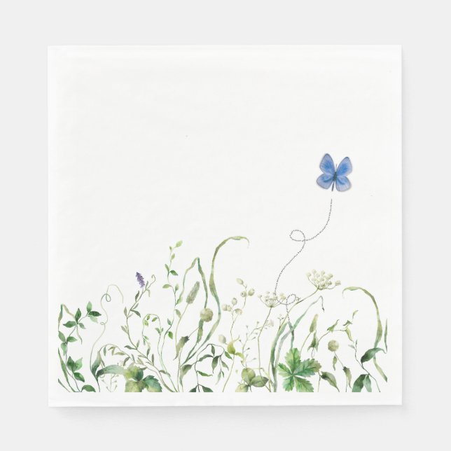 Wildblume-Grenze mit blauem Schmetterling Serviette (Vorderseite)