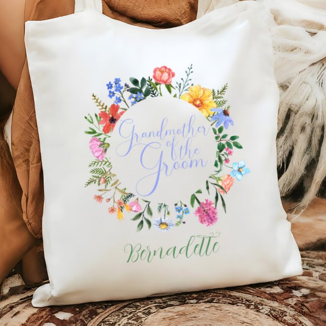 Wildblume Großmutter der Groomehe Tragetasche (Grandmother of the groom gift. Wildflower watercolor boho floral tote bag)