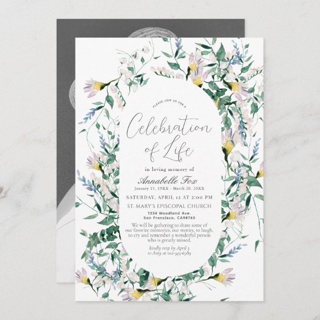 Wildblume Grüne Beerdigung Gedenkstätte Einladung (Vorne/Hinten)