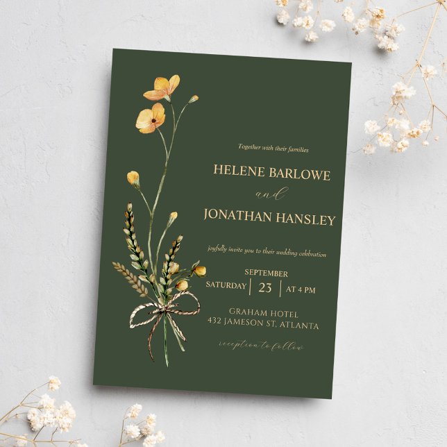 Wildblume Grüne Botanische Moderne Elegante Hochze Einladung (Wildflower Green Botanical Modern Elegant Wedding Invitation)