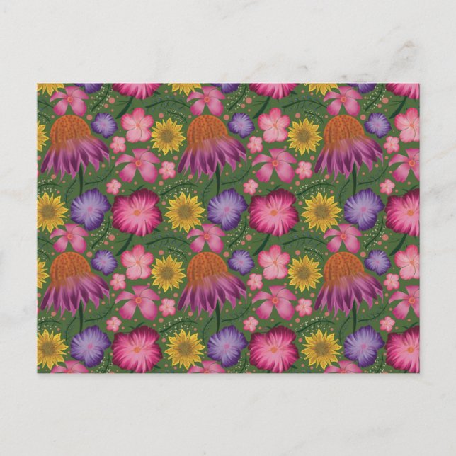 Wildblume Grünes Blumenmuster Postkarte (Vorderseite)