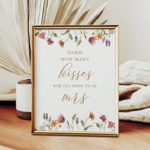 Wildblume Guess Wie viele Kisses Bridal Game Sign Poster