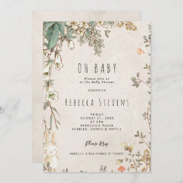 Wildblume-Hasen-neutrale Babydusche Einladung