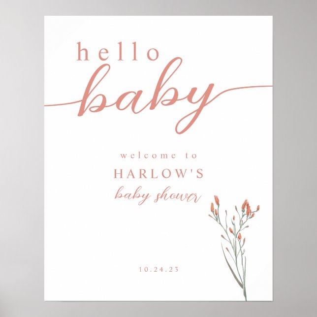Wildblume Hello Baby Dusche Begrüßungszeichen Poster (Vorne)