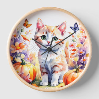 Wildblume Herbst mit Kätzchen Uhr