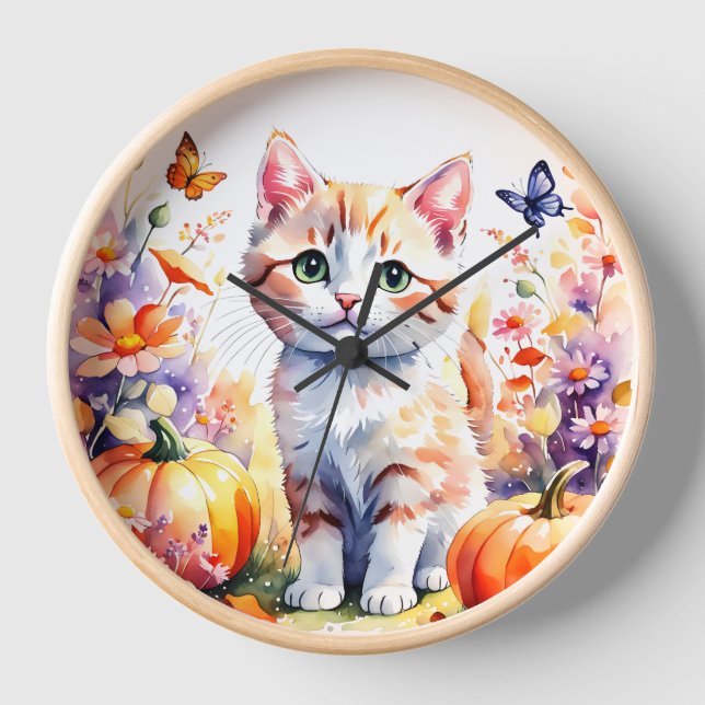 Wildblume Herbst mit Kätzchen Uhr (Vorderseite)